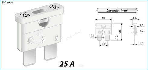 Biztosíték késes sima 25A MTA