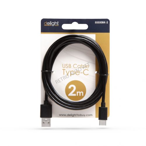 USB töltőkábel USB-TypeC 2m fekete Delight